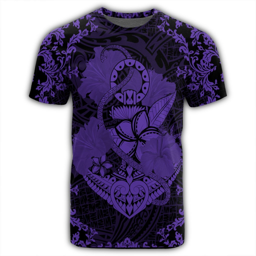 Hawaii Anchor Hibiscus Flower Vintage T Shirt Purple - Polynesian Pride