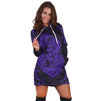 Hawaii Anchor Hibiscus Flower Vintage Hoodie Dress - AH - Purple - Polynesian Pride