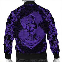 Hawaii Anchor Hibiscus Flower Vintage Bomber Jacket - AH - Purple - Polynesian Pride