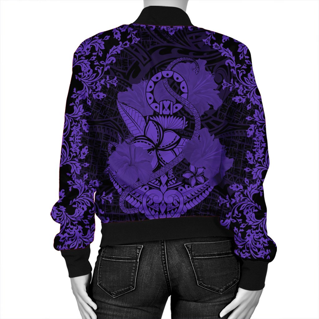 Hawaii Anchor Hibiscus Flower Vintage Bomber Jacket - AH - Purple - Polynesian Pride