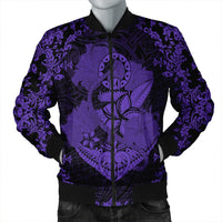 Hawaii Anchor Hibiscus Flower Vintage Bomber Jacket - AH - Purple Black Unisex - Polynesian Pride