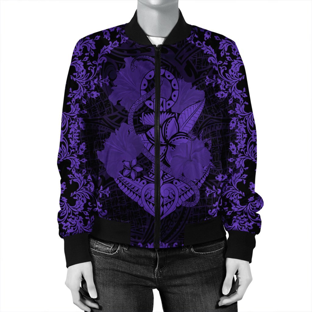 Hawaii Anchor Hibiscus Flower Vintage Bomber Jacket - AH - Purple - Polynesian Pride