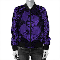 Hawaii Anchor Hibiscus Flower Vintage Bomber Jacket - AH - Purple - Polynesian Pride