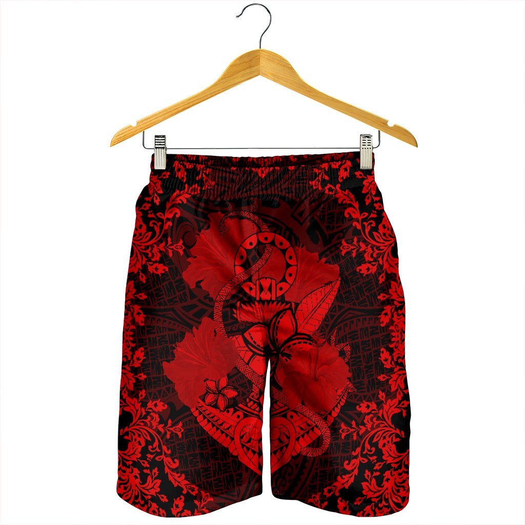 Hawaii Anchor Hibiscus Flower Vintage Men's Shorts - AH - Red - Polynesian Pride