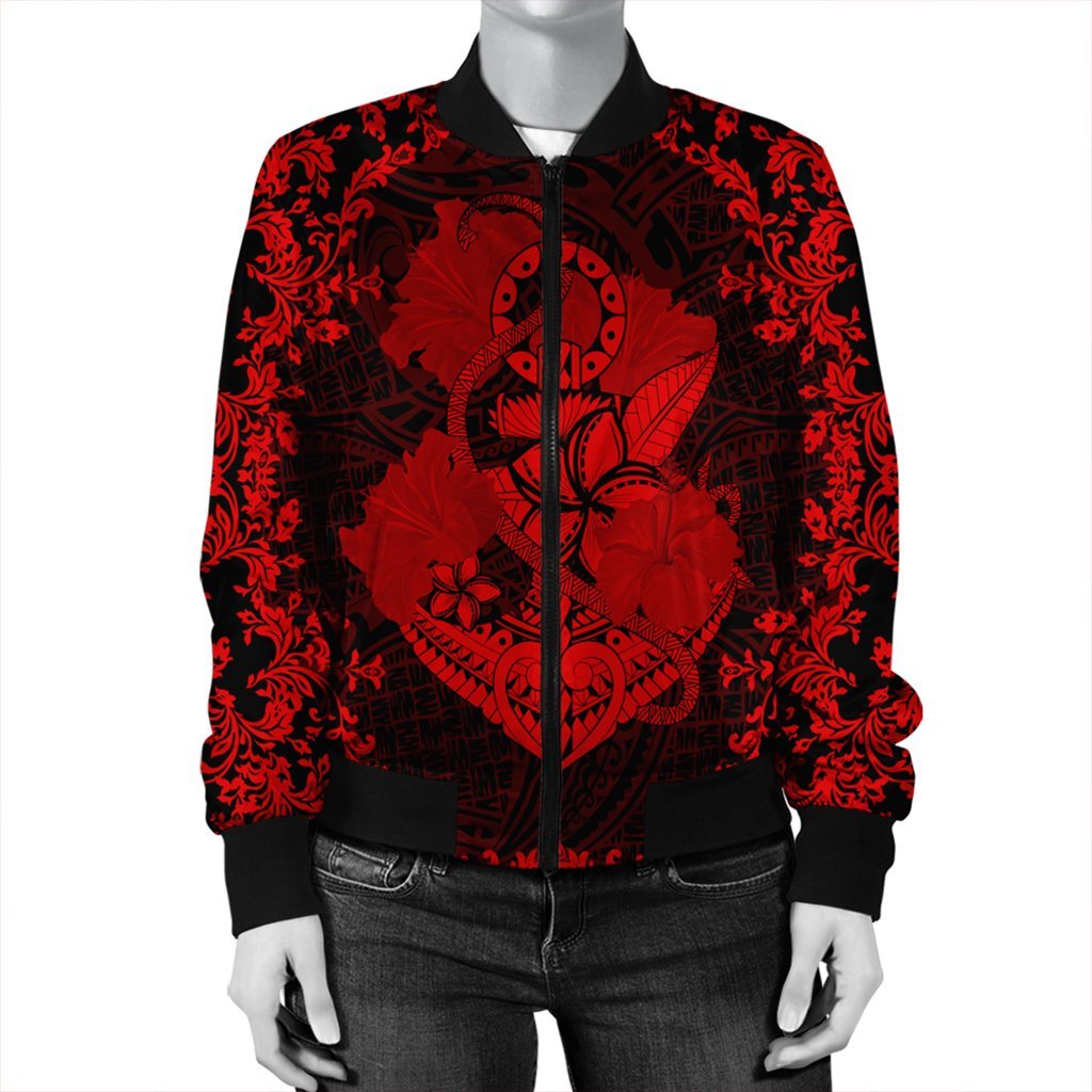 Hawaii Anchor Hibiscus Flower Vintage Bomber Jacket - AH - Red - Polynesian Pride