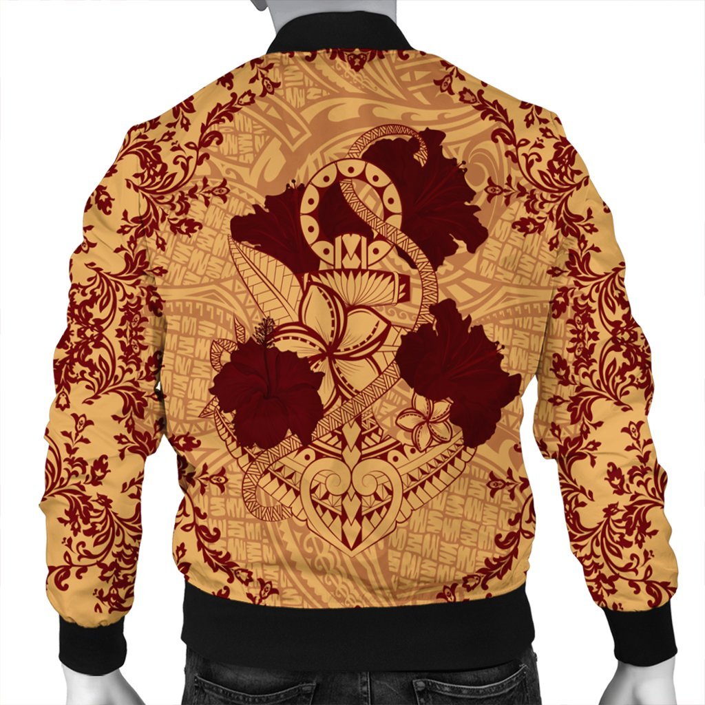Hawaii Anchor Hibiscus Flower Vintage Bomber Jacket - AH - Red Orange - Polynesian Pride