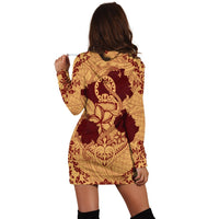Hawaii Anchor Hibiscus Flower Vintage Hoodie Dress - AH - Red Orange - Polynesian Pride