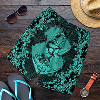 Hawaii Anchor Hibiscus Flower Vintage Men's Shorts - AH - Turquoise - Polynesian Pride