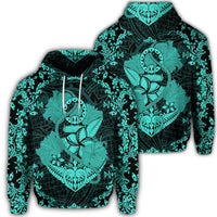 Hawaiian Anchor Hibiscus Flower Vintage Hoodie Turquoise Unisex Art - Polynesian Pride