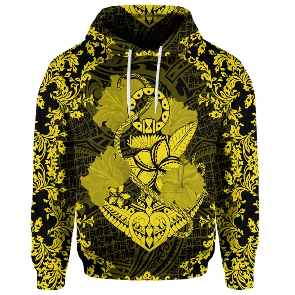 Custom Hawaii Anchor Hibiscus Flower Vintage Hoodie Yellow - Polynesian Pride