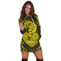 Hawaii Anchor Hibiscus Flower Vintage Hoodie Dress - AH - Yellow - Polynesian Pride