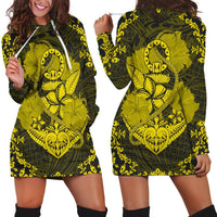 Hawaii Anchor Hibiscus Flower Vintage Hoodie Dress - AH - Yellow Black - Polynesian Pride