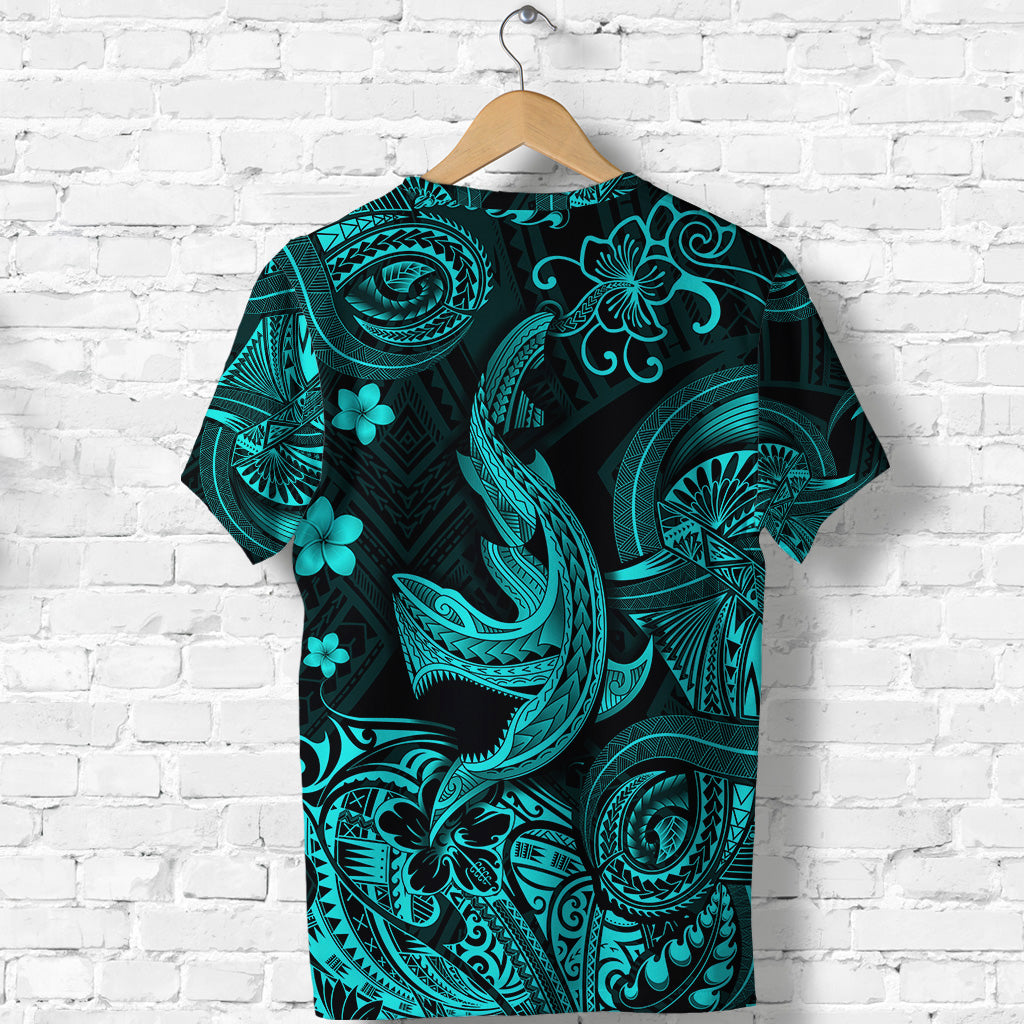 Hawaii Polynesian T Shirt Angry Shark Unique Style Turquoise LT8 - Polynesian Pride