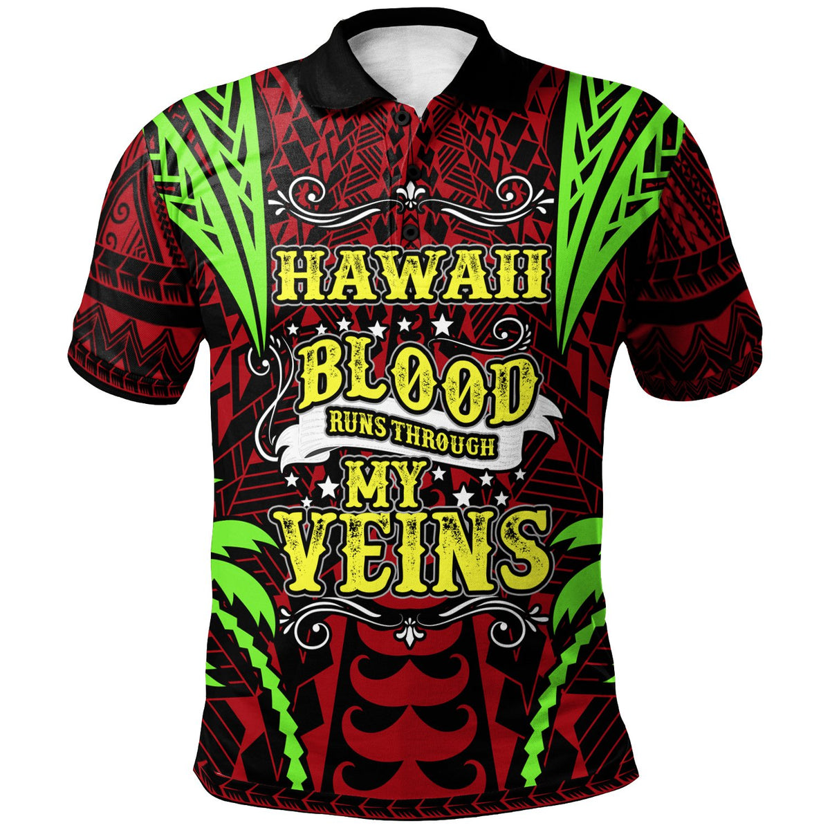 Hawaii Polo Shirt Blood Runs Through My Veins Style Flag Unisex Red - Polynesian Pride