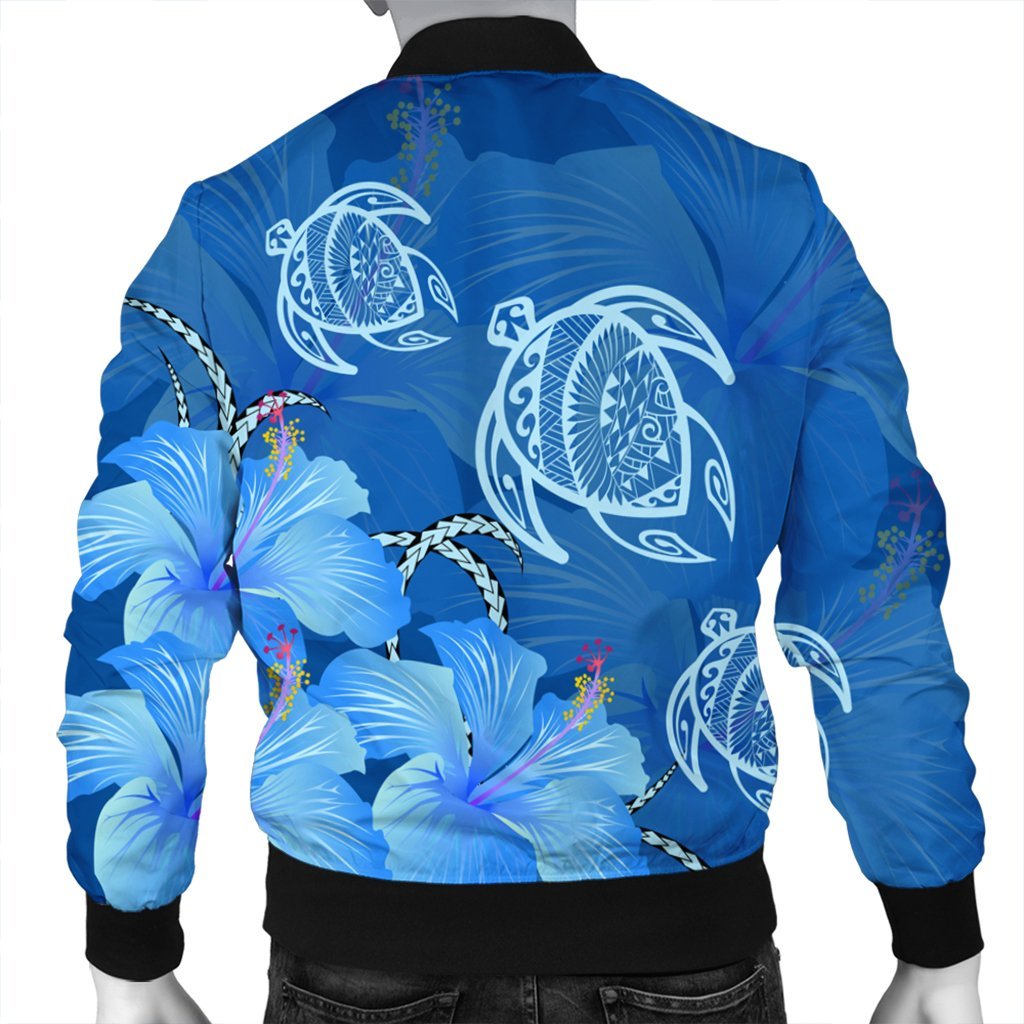 Hawaii Blue Hibiscus Turtle Polynesian Bomber Jacket - AH - Polynesian Pride