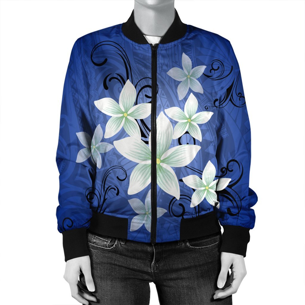 Hawaii Blue Plumeria Bomber Jacket - AH - Polynesian Pride