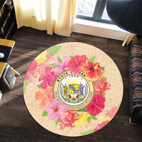Hawaii Coat Of Arm Hibiscus Round Carpet - AH - Polynesian Pride