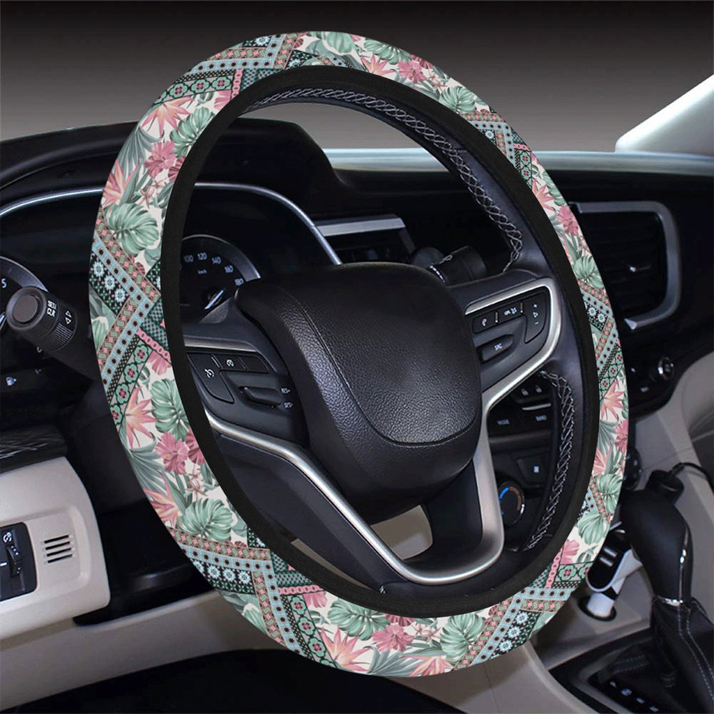 Hawaii Exotic Tropical Flowers In Pastel Colors Hawaii Universal Steering Wheel Cover with Elastic Edge - Polynesian Pride