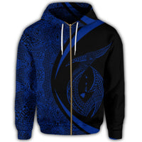 Hawaii Fish Hook Polynesian Zip Hoodie Circle Style Blue - Polynesian Pride