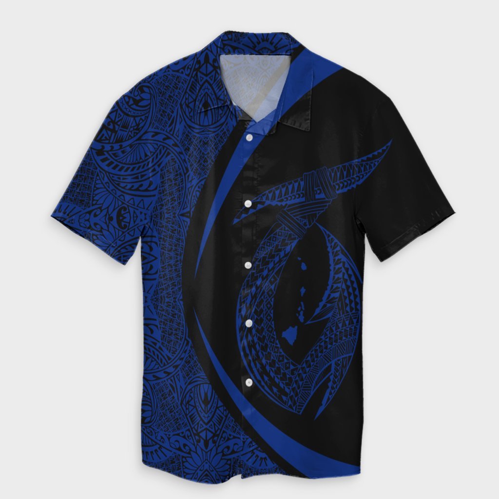 Hawaii Fish Hook Polynesian Hawaiian Shirt - Circle Style Blue - AH Unisex Black - Polynesian Pride