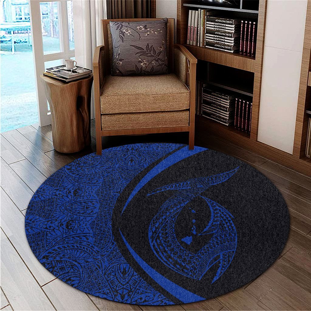 Hawaii Fish Hook Polynesian Round Carpet - Circle Style Blue - AH - Polynesian Pride