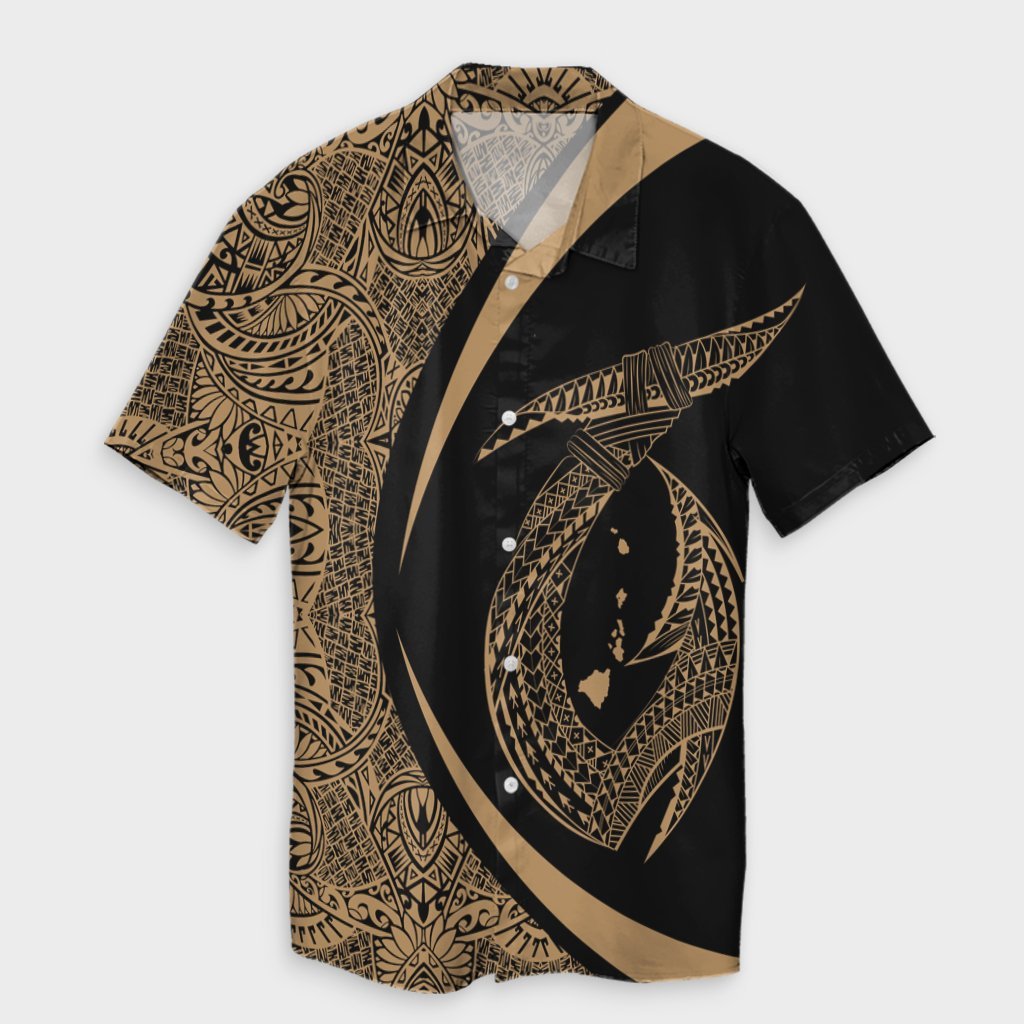 Hawaii Fish Hook Polynesian Hawaiian Shirt - Circle Style Gold - AH Unisex Black - Polynesian Pride