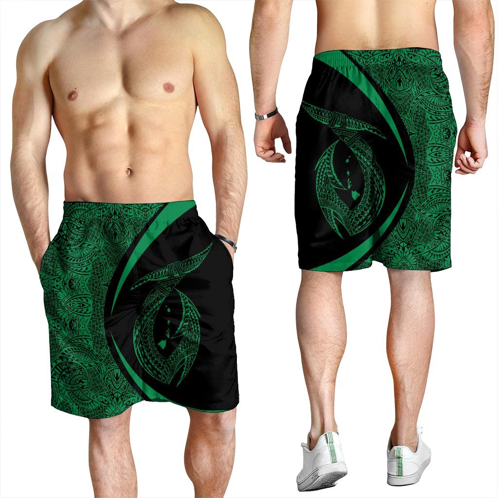 Hawaii Fish Hook Polynesian Men's Shorts - Circle Style Green - AH - Polynesian Pride