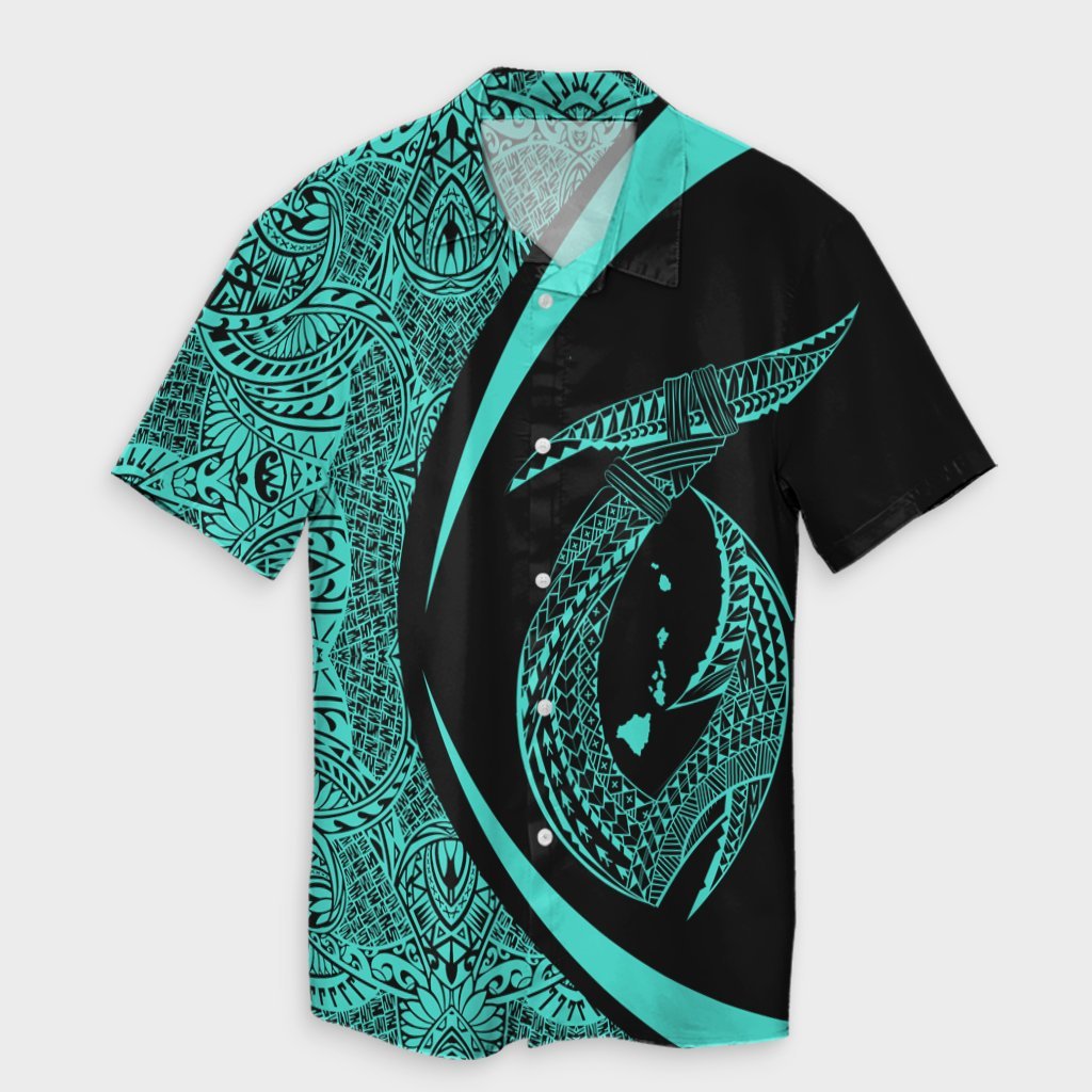 Hawaii Fish Hook Polynesian Hawaiian Shirt - Circle Style Turquoise - AH Unisex Black - Polynesian Pride