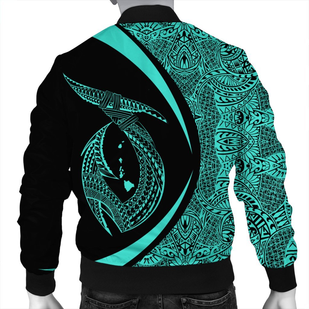 Hawaii Fish Hook Polynesian Bomber Jacket - Circle Style Turquoise - AH - Polynesian Pride