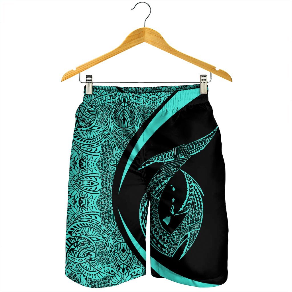 Hawaii Fish Hook Polynesian Men's Shorts - Circle Style Turquoise - AH - Polynesian Pride