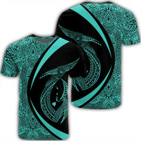 Hawaii Fish Hook Polynesian T Shirt Circle Style Turquoise Unisex Black - Polynesian Pride