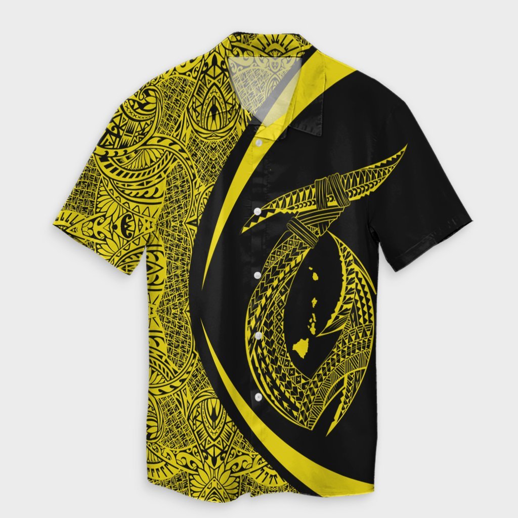 Hawaii Fish Hook Polynesian Hawaiian Shirt - Circle Style Yellow - AH Unisex Black - Polynesian Pride