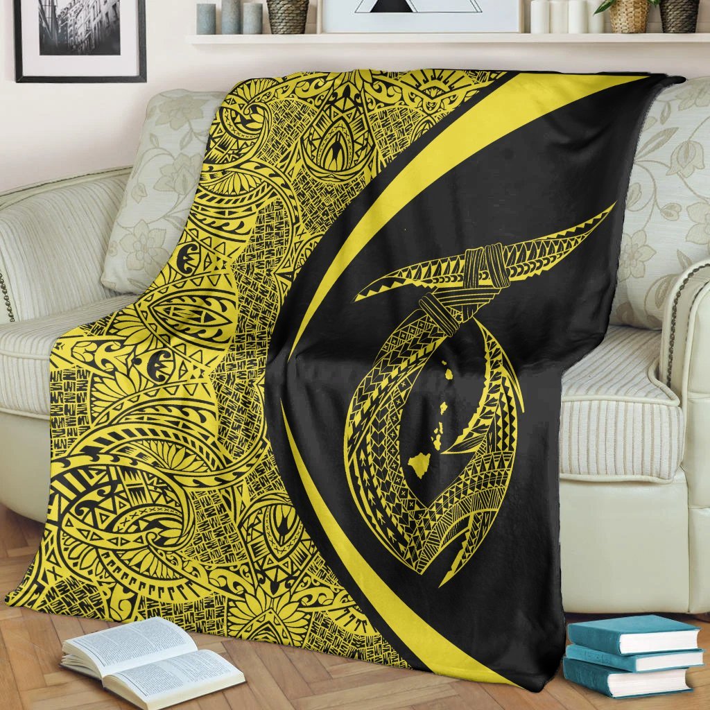 Hawaii Fish Hook Polynesian Premium Blankets - Circle Style Yellow - AH - Polynesian Pride