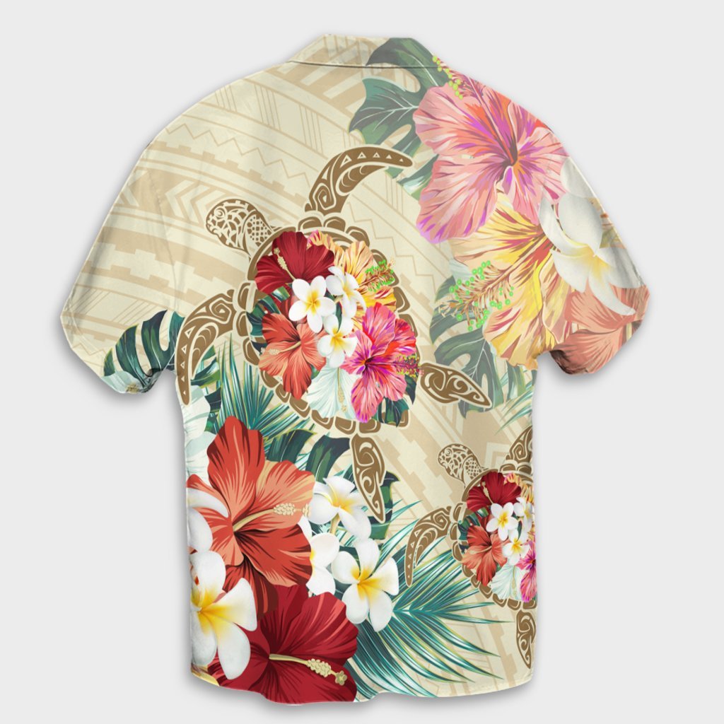 Hawaii Floral Turtle Hawaiian Shirt - Beige - AH - Polynesian Pride