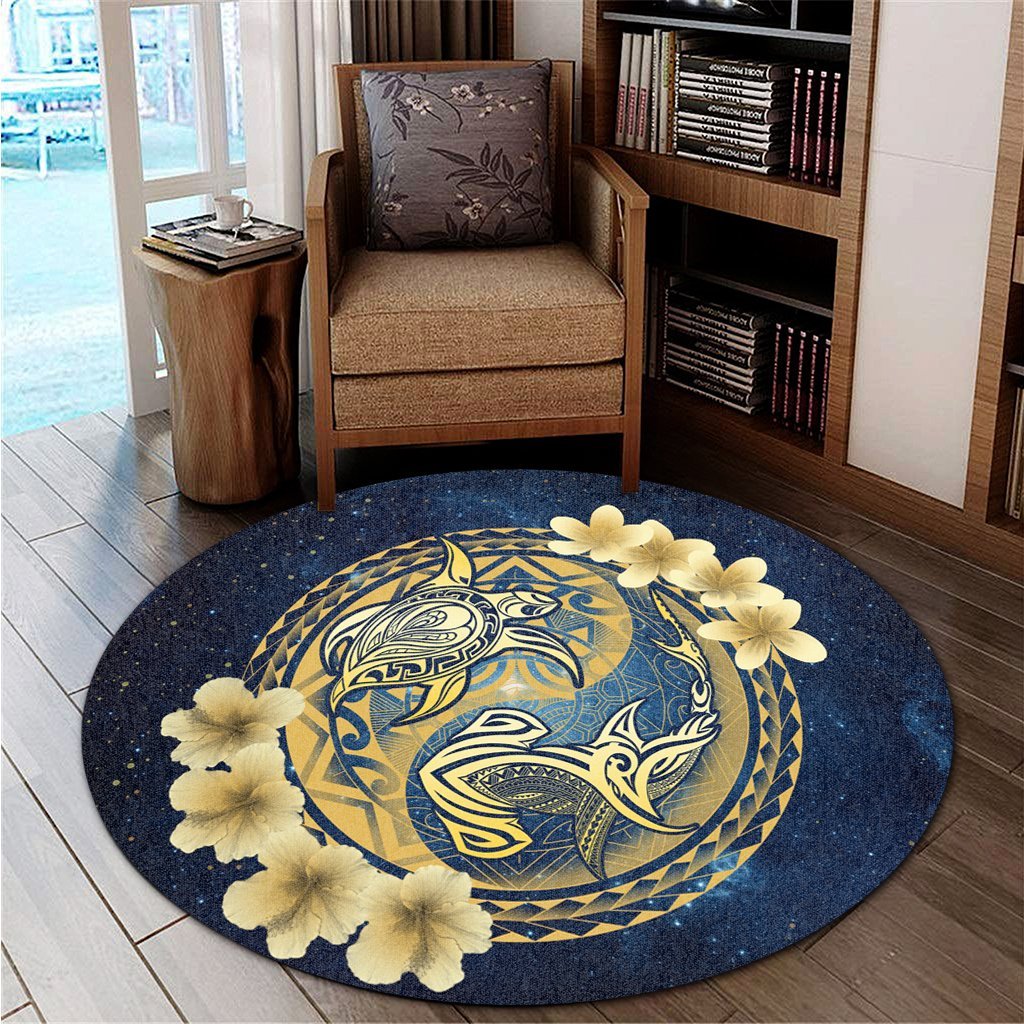 Hawaii Galaxay Yin Yang Turtle Shark Hibiscus Plumeria Round Carpet - AH - Polynesian Pride