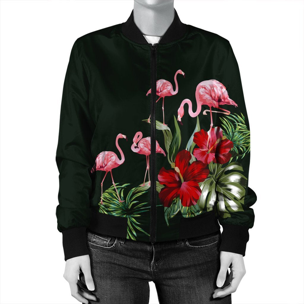 Hawaii Hibiscus Flamingo Bomber Jacket - AH - Polynesian Pride