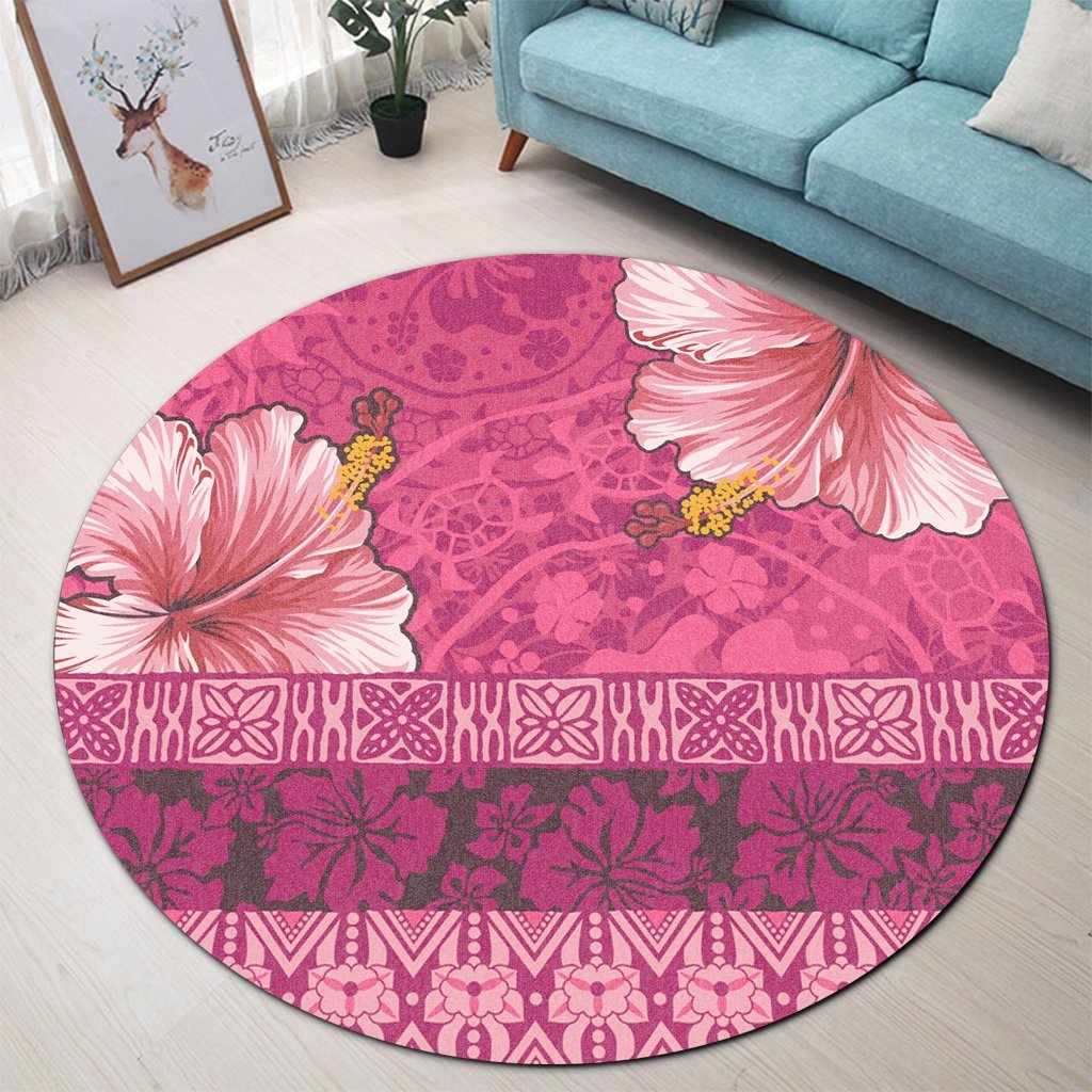 Hawaii Hibiscus Pattern Round Carpet - Ver 2 - AH - Polynesian Pride