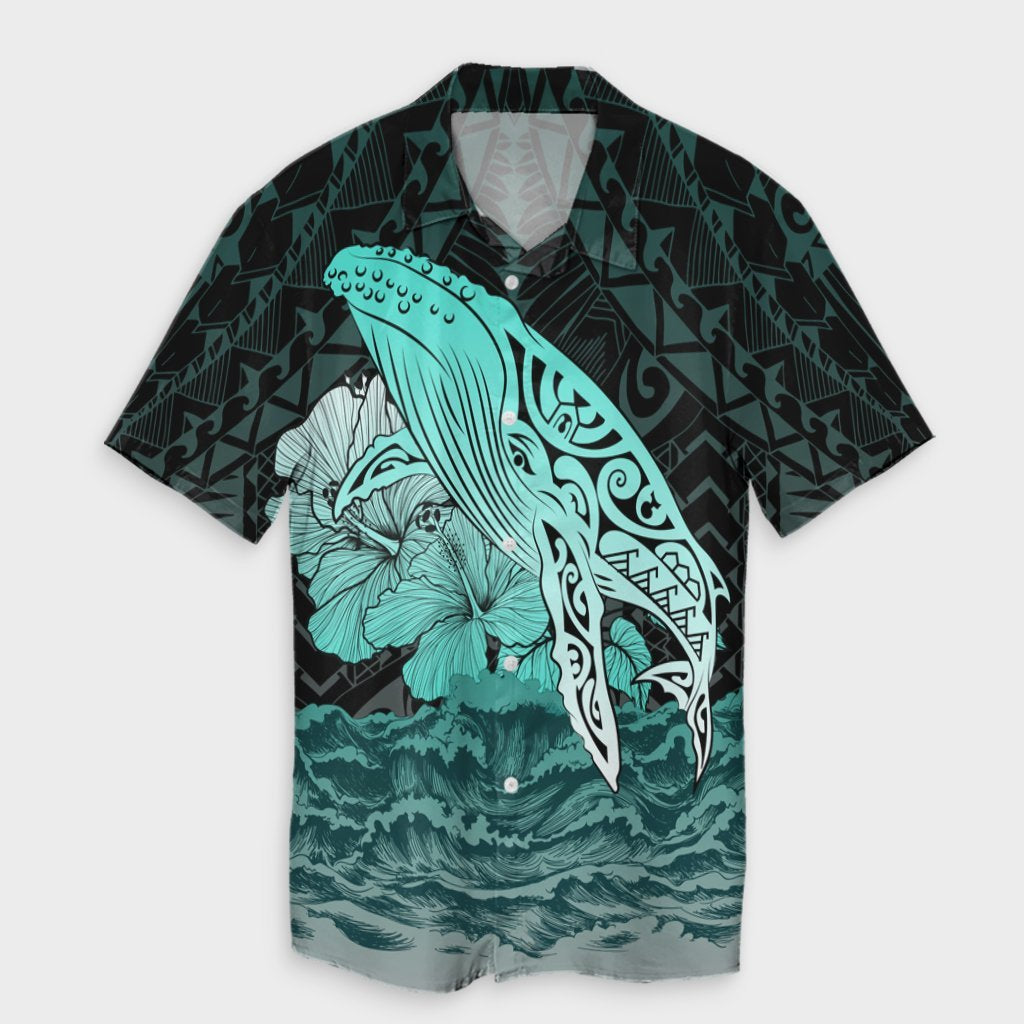 Hawaii Hibiscus Wale Polynesian Hawaiian Shirt - AH Unisex Black - Polynesian Pride