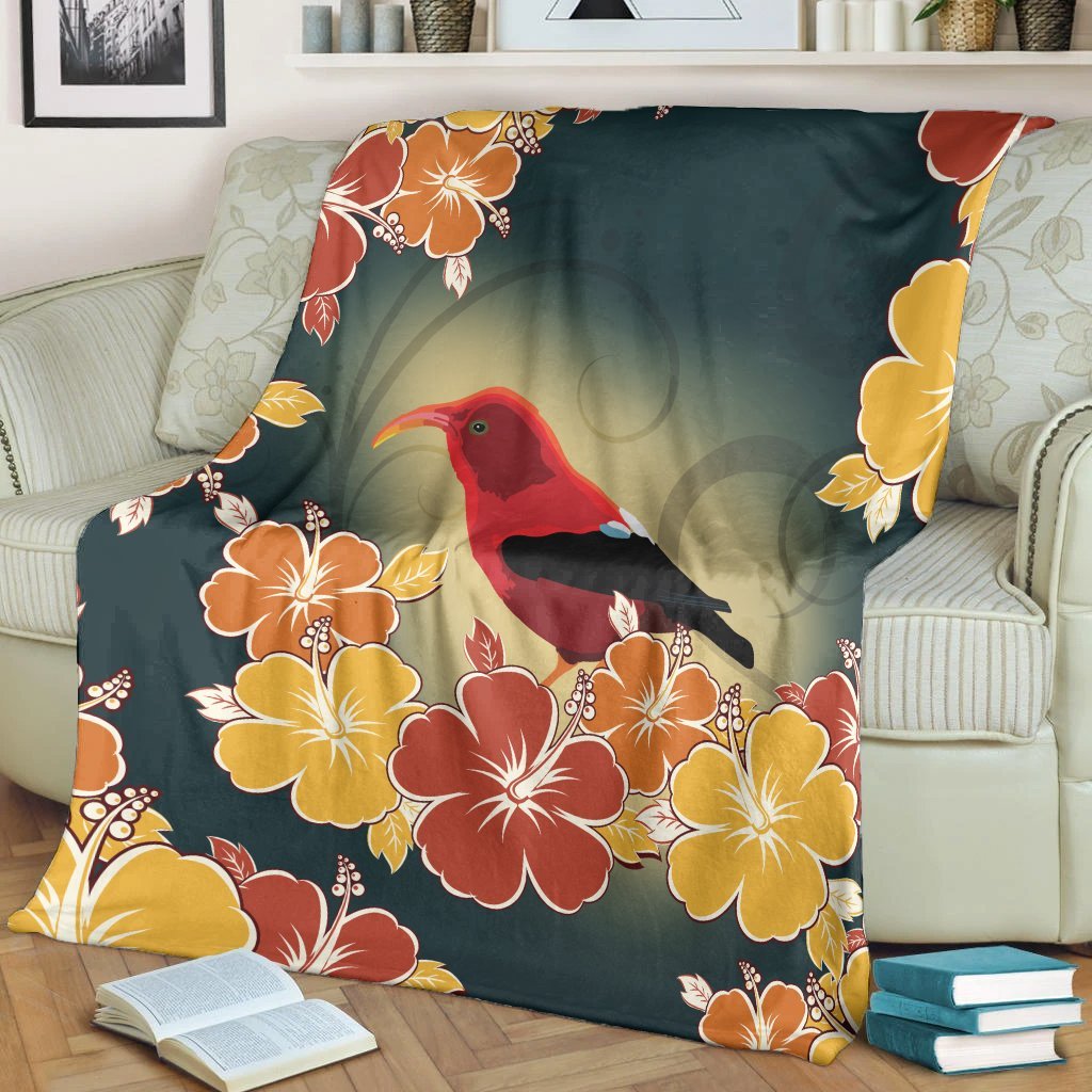 Hawaii Honeycreeper Hibiscus Premium Blankets - AH - Polynesian Pride