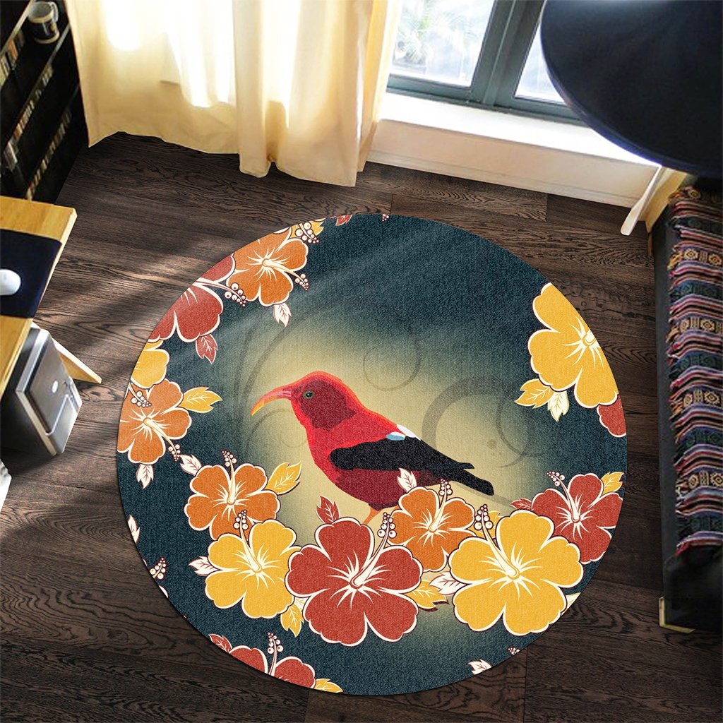 Hawaii Honeycreeper Hibiscus Round Carpet - AH - Polynesian Pride