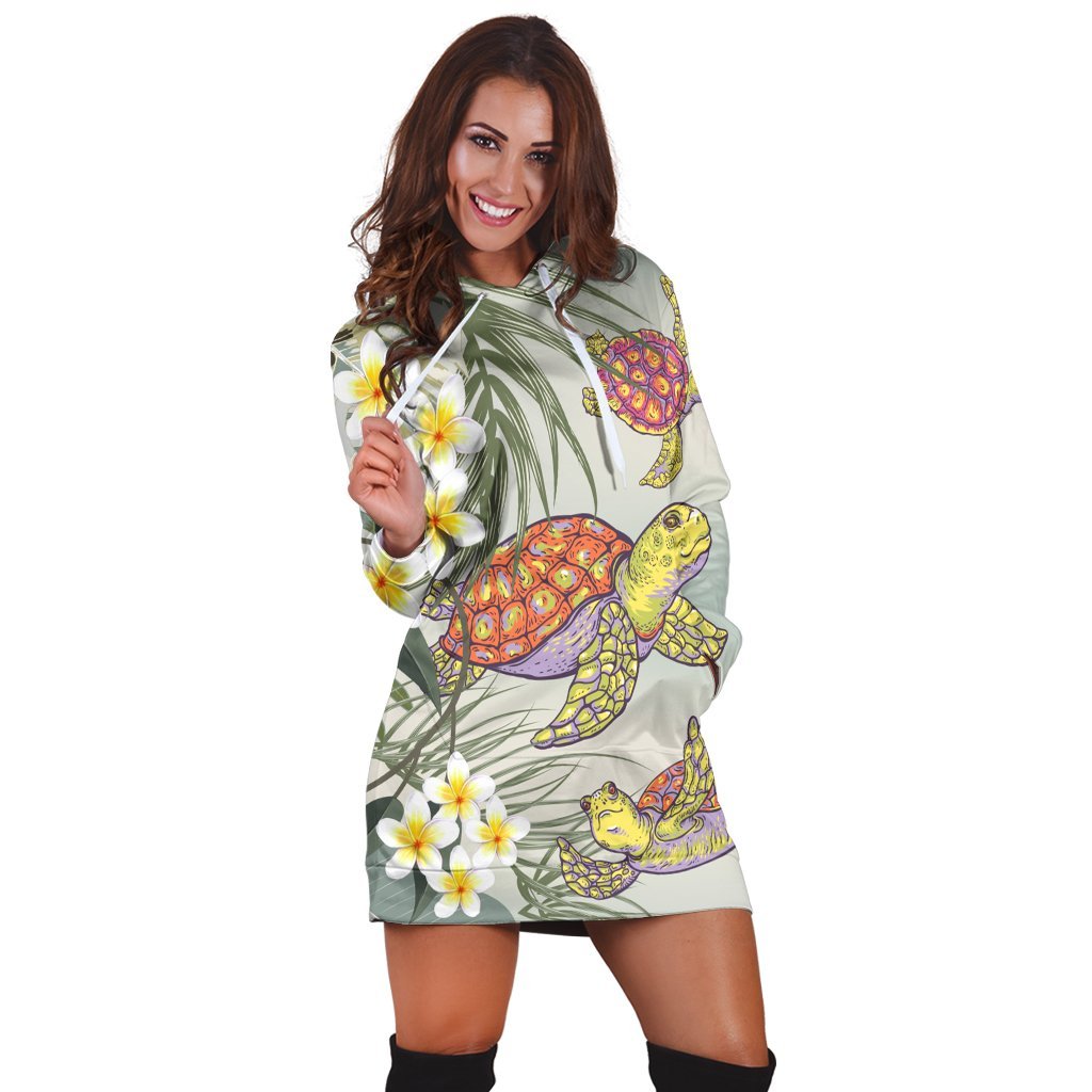 Hawaii Honu Chibi Sea Plumeria Hoodie Dress - AH - Polynesian Pride