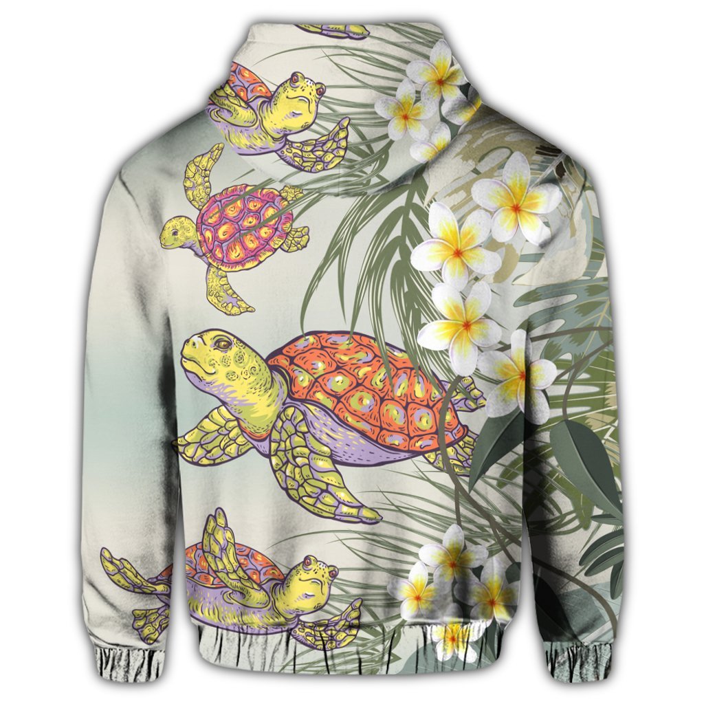 Hawaiian Honu Chibi Sea Plumeria Hoodie - Polynesian Pride