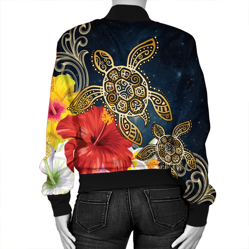 Hawaii Honu Hibiscus Galaxy Bomber Jacket - AH - Polynesian Pride
