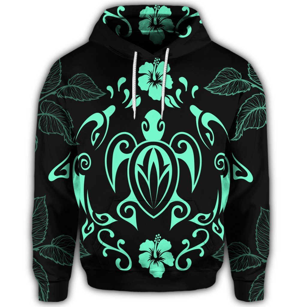 Hawaiian Honu Turtle Dolphin With Plumeria Hoodie - Polynesian Pride