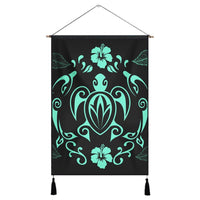 Hawaii Honu Turtle Dolphin With Plumeria Hanging Poster - AH Hanging Poster Cotton And Linen - Polynesian Pride