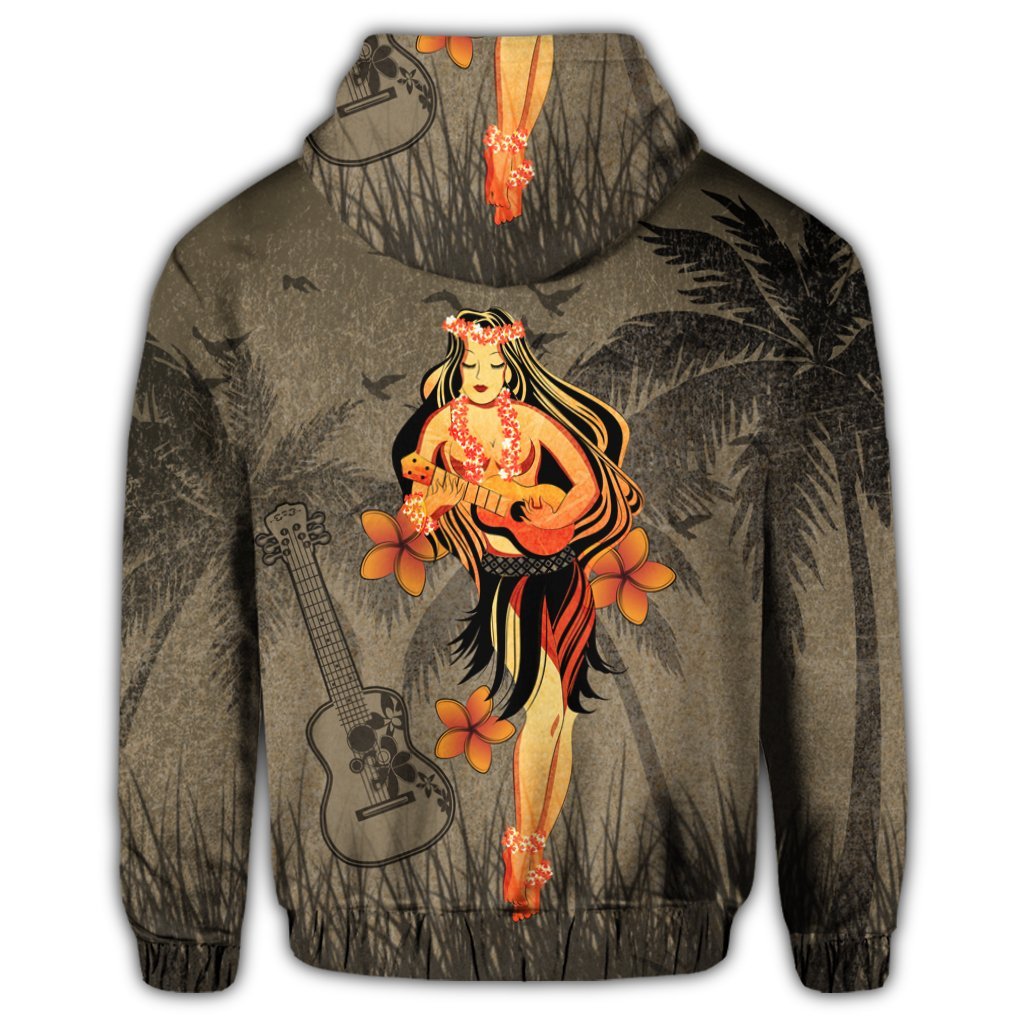 Hawaii Hula Girl Ukulele Plumeria Zip Hoodie - Polynesian Pride