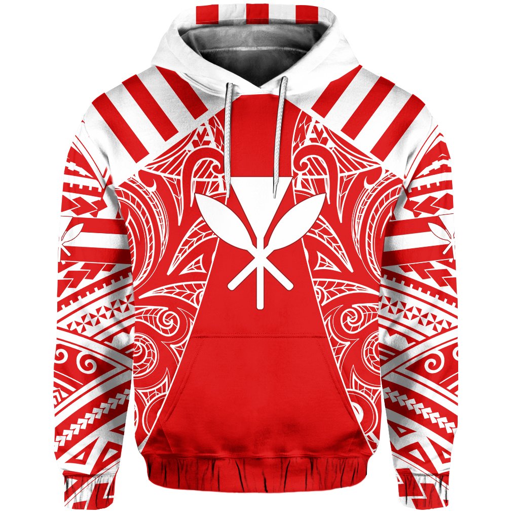 Hawaii Kanaka Football Jersey Polynesian Hoodie Red & White Victor Style - Polynesian Pride
