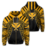 Hawaii Kanaka Football Jersey Polynesian Hoodie Zip Black & Yellow Victor Style Unisex Black - Polynesian Pride