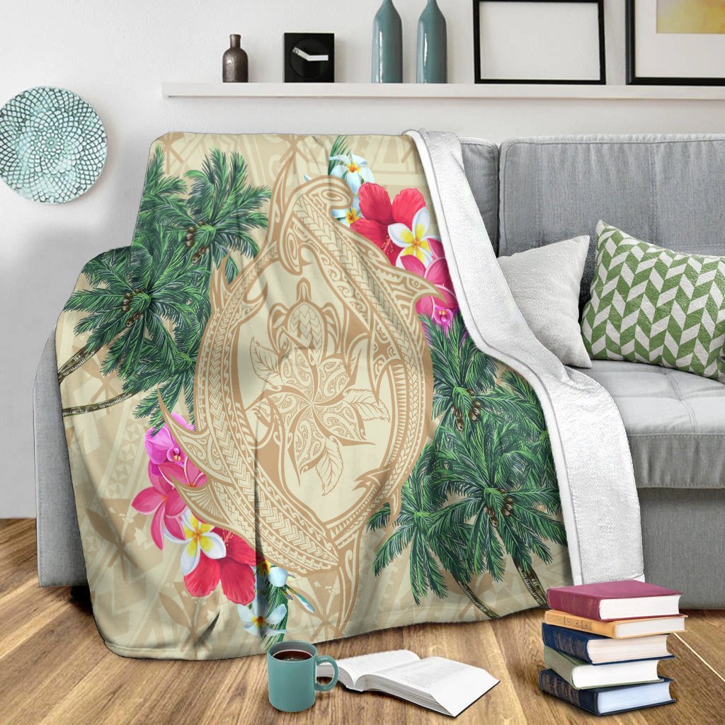 Hawaii Kanaka Maoli Palm Trees Turtle And Sharks Premium Blankets - AH - Polynesian Pride
