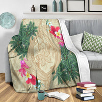 Hawaii Kanaka Maoli Palm Trees Turtle And Sharks Premium Blankets - AH - Polynesian Pride
